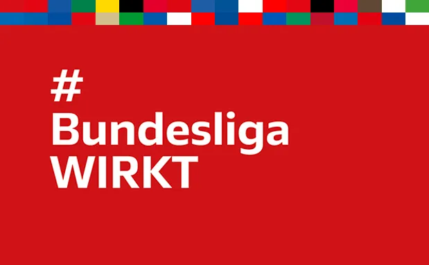 Lettering ‘# Bundesliga WORKS’ on a red background. (Photo)